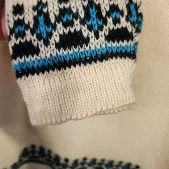 VINTAGE NORDSTRIKK FAIR ISLE WOOL CREAM/BLUE NORWAY SIZE LARGE UNISEX - Picture 9 of 9